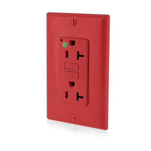 Leviton GFCI Outlet, 20A, 125V, SmartLock Pro Slim, Hospital Grade, w/ Wall Plate - Red