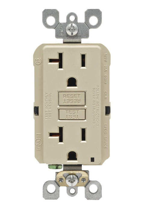 Leviton GFCI Outlet, 20A, 125V, SmartLock Pro Slim, Heavy-Duty, w/ Wall Plate - Ivory
