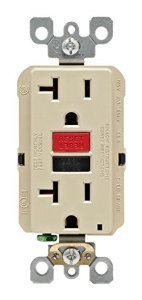 Leviton GFCI Outlet, 20A, 125V, SmartLock Pro Slim, Heavy-Duty, w/ Wall Plate & Black Test Button/Red Reset Button - Ivory