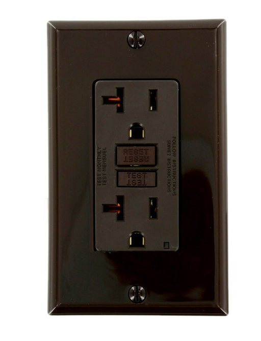 Leviton GFCI Outlet, 20A, 125V, SmartLock Pro Slim, Heavy-Duty, w/ Wall Plate - Brown