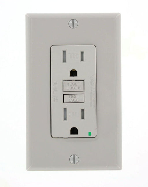Leviton GFCI Outlet, 15A, 125V, SmartLock Pro, Tamper-Resistant, Nylon Wall Plate - Gray