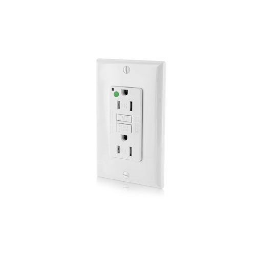 Leviton GFCI Outlet, 15A, 125V, 3W, SmartLock Pro Slim, Hospital Grade, Tamper-Resistant, w/ Wall Plate - White