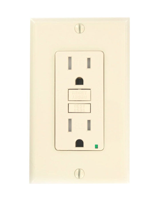 Leviton GFCI Outlet, 15A, 125V, SmartLock Pro, Tamper-Resistant, Nylon Wall Plate - Light Almond