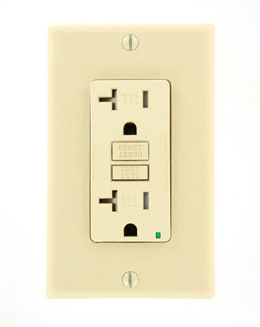 Leviton GFCI Outlet, 20A, 125V, SmartLock Pro Slim, Tamper-Resistant, Nylon Wall Plate - Ivory