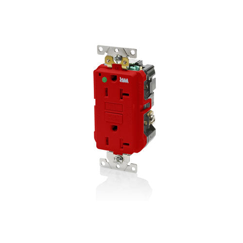 Leviton GFCI Outlet, 20A, 125V, SmartLock Pro Hospital Grade, Weather & Tamper-Resistant - Red