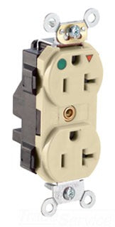 Leviton Duplex Outlet, Straight Blade Receptacle, 5-20R, 125V, 20A, 2P3W, Isolated Grounding - Ivory