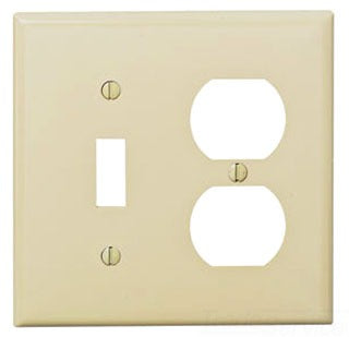Leviton Specialty Wall Plate, 2-Gang, 1 Duplex Receptacle, 1 Toggle Switch, Midway, 4.94 InchW x 4.87 Inch H x 0.25 Inch D - White - Smooth