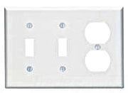 Leviton Specialty Wall Plate, 3-Gang, 1 Duplex Receptacle, 2 Toggle Switch, Midway - White - Smooth