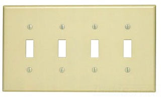 Leviton Non-Decora Wall Plate, 4-Gang, Toggle Switch, Midway, Thermoplastic/Nylon - Light Almond - Smooth