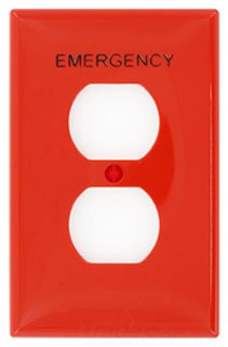 Leviton Non-Decora Wall Plate, Emergency, Stamped & Engraved, 1-Gang, Duplex Receptacle, Midway - Red - Smooth