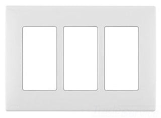 Leviton Non-Decora Wall Plate, 3-Gang, Screwless, Snap-On, Engineering Grade Polymer - White on White