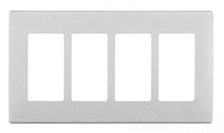Leviton Non-Decora Wall Plate, 4-Gang, Screwless, Snap-On, Engineering Grade Polymer - White on White