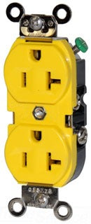Leviton Duplex Outlet, Straight Blade Receptacle, 5-20R, 125V, 20A, 2P3W, Tamper & Weather Resistant, Grounding, Back & Side Wired, Commercial/Industrial Grade - Yellow
