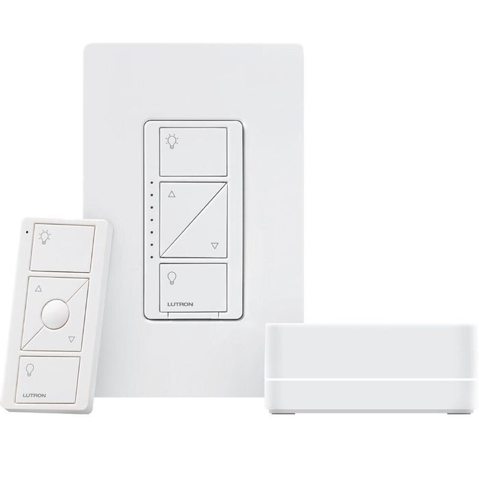 Lutron Lighting Automation, Wireless Dimmer Kit, Caseta w/ Smart Bridge & 1 Pico Remote Control, In-Wall - White