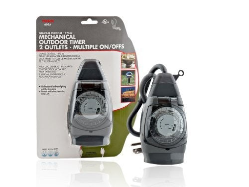 NSI Tork 602B Light Timer, 125V, 24-Hour Plug-In w/ Two Grounded Outlets & 30 Minute Tabs - Outdoor