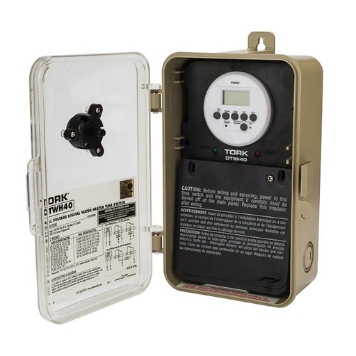 NSI Industries DTWH40 Water Heater Timer, 40A 120-277V, DPDT, 7-Day w/ Override on Cover Indoor Plastic Enclosure