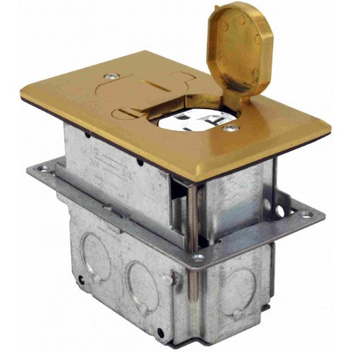 Orbit Electric Floor Box, TR Flip-Type w/Duplex Receptacle Cover & Adjustable Box - Brass