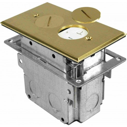 Orbit Electric Floor Box, TR Duplex Receptacle Cover & Adjustable Box - Brass