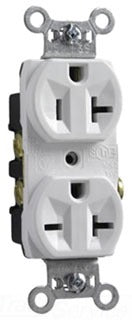 Pass & Seymour 5890W Duplex Outlet, 125/250V 20A Straight Blade, 5/6-20R Device 1, 125/250V 20A Straight Blade, 5/6-20R Device 2 - White