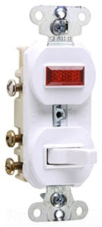 Pass & Seymour 695W 20-Pack Combo Switch, 120/125 VAC 15A 3-Way Toggle, 125 VAC 1/25W Red Neon Pilot Light - White