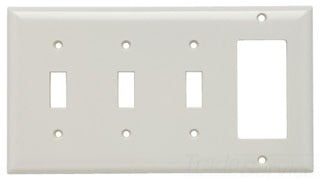 Pass & Seymour SP326LA 100-Pack Combination Wall Plate, (1) Decorator, (3) Toggle Switch, 4-Gang, Standard - Light Almond