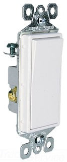 Pass & Seymour Rocker Switch, 15A 120/277 VAC, 3-Way Decorator, Grounding - White