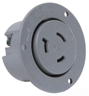 Pass & Seymour L720FO Single Outlet, Locking Flanged Receptacle Outlet, 277 VAC, 20A, 2-Pole, 3-Wire, L7-20R, Polarized, Grounding - Gray