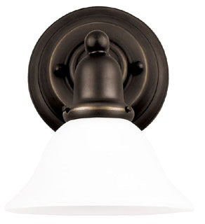 Sea Gull Lighting Bathroom Lighting, 100W, E26 Base, A19 Incandescent, 7-1/2" W x 10-1/4" H, 1-Lamp Wall Mount Light Fixture - Heirloom Bronze