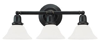 Sea Gull Lighting Bathroom Lighting, 100W, E26 Base, A19 Incandescent, 24" W x 10-1/4" H, 3-Lamp Wall Mount Light Fixture - Heirloom Bronze