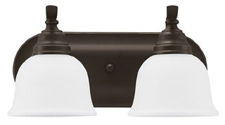 Sea Gull Lighting Bathroom Lighting, 100W, E26 Base, A19 Incandescent, 15-1/4" W x 7-3/4" H, 2-Lamp Wall Mount Light Fixture - Heirloom Bronze