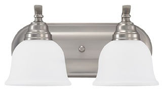 Sea Gull Lighting Bathroom Lighting, 100W, E26 Base, A19 Incandescent, 15-1/4" W x 7-3/4" H, 2-Lamp Wall Mount Light Fixture - Brushed Nickel