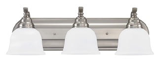 Sea Gull Lighting Bathroom Lighting, 100W, E26 Base, A19 Incandescent, 23-3/4" W x 7-3/4" H, 3-Lamp Wall Mount Light Fixture - Brushed Nickel