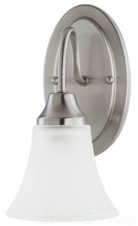 Sea Gull Lighting Bathroom Lighting, 60W, E26 Base, A19 Incandescent, 5-1/4" W x 10-1/4" H, 1-Lamp Wall Mount Light Fixture - Brushed Nickel