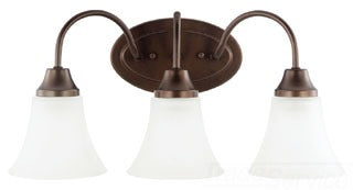 Sea Gull Lighting Bathroom Lighting, 60W, E26 Base, A19 Incandescent, 18" W x 9" H, 3-Lamp Wall Mount Light Fixture - Bell Metal Bronze