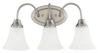 Sea Gull Lighting Bathroom Lighting, 60W, E26 Base, A19 Incandescent, 18" W x 9" H, 3-Lamp Wall Mount Light Fixture - Brushed Nickel