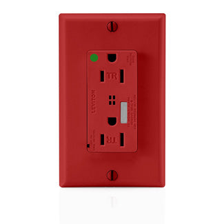 Leviton Electrical Outlet, Decora Plus Duplex TR Receptacle, Heavy Duty Hospital Grade, 15A, 125V, 2P/3W - Red