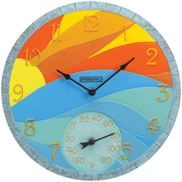 SPRINGFIELD(R) PRECISION 92672 Springfield Precision 92672 14" Poly Resin Clock with Thermometer (Sunrise)