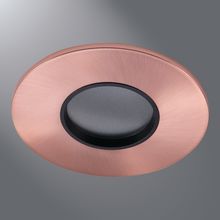 Halo LED Downlight Trim, 2" Round Lensed Pinhole ML4 trim, Brushed Copper Flange, Black Lens Frame