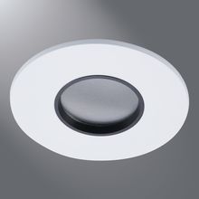 Halo LED Downlight Trim, 2" Round Lensed Pinhole ML4 trim, Matte White Flange, Black Lens Frame