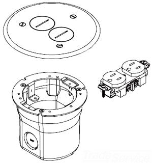 Wiremold 862SP Floor Box Kit, 1-Knockout PVC, (1) 15A 125V Brown Duplex Receptacle Assembly
