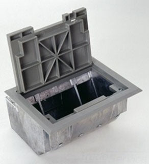 Wiremold AF1-YT Floor Box, 208.6 Cu Inch, 8 Inch L Raised w/ 9 Knockouts & Tile Cover - Gray
