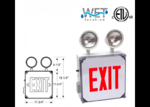 Westgate Mfg. XT-CWP-GG-EM LED Exit & Emergency Light Combo, Wet Location, Gray Faceplate - Green Letters