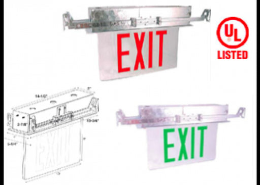 Westgate Mfg. XTR-1GCW-EM LED Exit Sign, Recessed Edgelit, Single Face Clear White Faceplate - Red Letters
