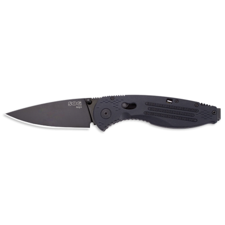 SOG Knives AE02-CP Folding Knife, Aegis Straight Edge - Black TiNi (Open Box Item)