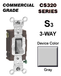 Leviton 3-Way Switch, 20 Amp, 120/27V, Gray, Side Wired, Commercial Grade  