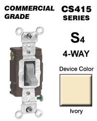 Leviton 4-Way Switch, 15 Amp, 120/27V, Ivory, Side Wired, Commercial Grade  