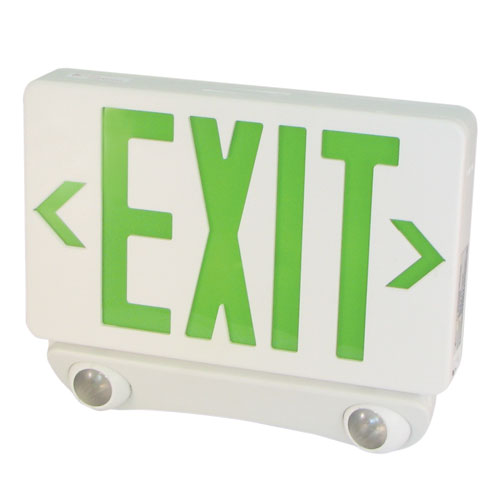 Elco Lighting LED Exit Sign & Emergency Light Combo, 3W - White w/Green Letters