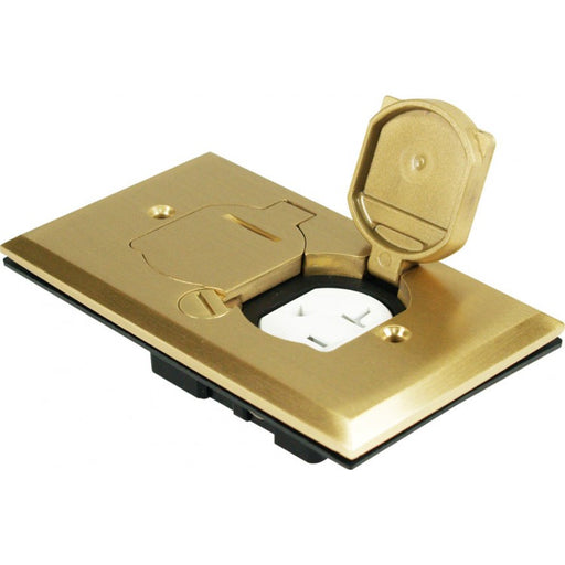 Orbit FLB-D-C-BR Electric Floor Box, Flip Type Cover Only Duplex - 1-Gang - Brass