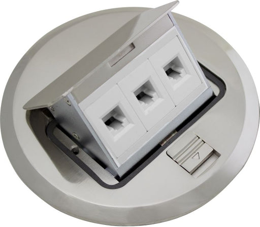 Orbit FLBPU-L-R-C-SS Electric Floor Box, Pop-Up Cover Only RJ45 Ports - 4" Round - Stainless Steel