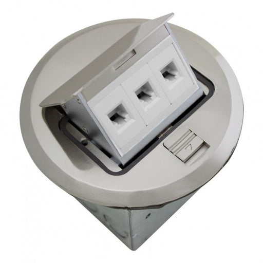 Orbit FLBPU-L-R-SS Electric Floor Box, Pop-Up Cover RJ45 Ports - 4" Round - Stainless Steel